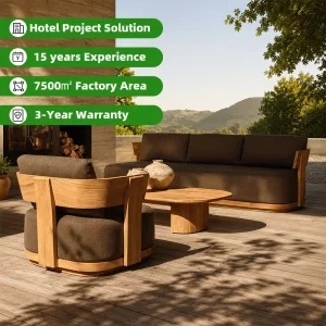 Luxury Minimalist Teak Wood Garden Sofa Set for Outdoor Use in Villa and Hotel Waterproof Cushions Customizable Sizes