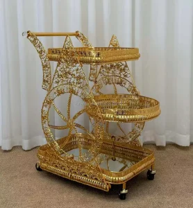 Luxury Mirror Golden Metal Dining Car Hotel Restaurant Festival Decoration Party Wedding Dessert Car Home Bar Drink Trolley