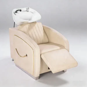 Luxury Modern Adjustable Reclining Eco Friendly Salon Shampoo Chair with White Ceramic Basin for Barber Shop