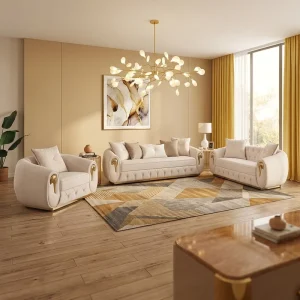 Luxury Modern Apartment Living Rooms Modular Sectional Fabric Sofa Set with Gold Stainless Legs for Hotel and Home Use