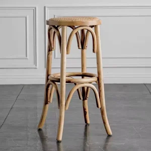Luxury Modern Bar Chair with Round Backless Seat Vintage Wooden for Kitchen Hotel and Living Room