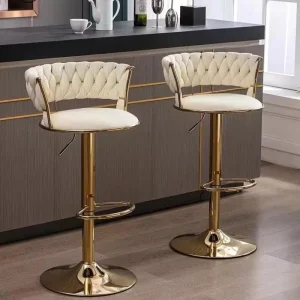 Luxury Modern Bar Stools Nordic Office Kitchen Chair Adjustable Height Rotating Velvet Gold Bar Chair