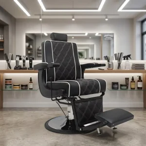 Luxury Modern Barber Chair Genuine Leather Upholstery High End Salon Furniture for Men’s Grooming Shop