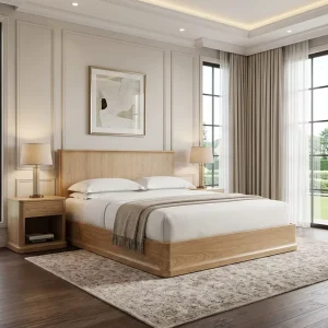 Luxury Modern Bedroom Furniture Set Hotel King Size Bed Solid Wood Panel Bed