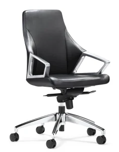 Luxury Modern Brown Leather Office Chair with Adjustable Swivel Wheels Aluminum Legs Home Office Use