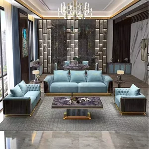 Luxury Modern Chesterfield Sofa Premium Genuine Leather Wooden Couch One-stop Project Service Living Room Set Furniture