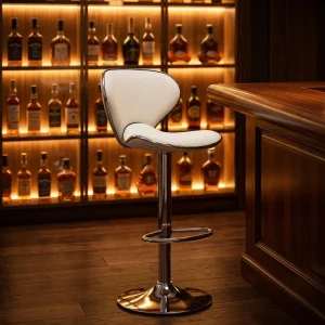 Luxury Modern Comfortable Cushion Back Bar Chair Height Adjustable Bar Stools Swivel Chairs Footrest Stainless Kitchen Island