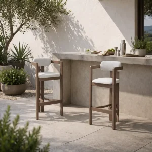 Luxury Modern Comfortable Wooden Outdoor Bar Chairs Stool for Villa Hotel Terrace Garden