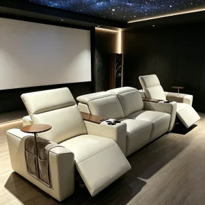 Luxury Modern Commercial Living Room Theater Leather Recliner Sofa Armchair Set with USB for Villa Basement Audio Visual Room