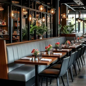 Luxury Modern Commercial Restaurant Leather Booth Seating Cafe Wooden Customizable Table and Chair Furniture Set
