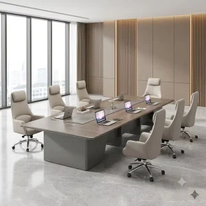 Luxury Modern Conference Table Long Meeting Desk with Gray Metal Base for Boardroom Office Commercial Furniture Large Size
