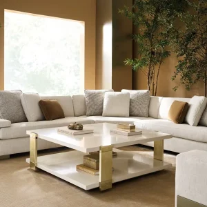 Luxury Modern Custom Square Acrylic Coffee Table Handmade Glass Top Gold Metal Base Living Set Includes Corner Table