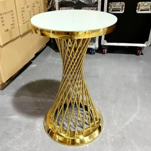 Luxury Modern Design Wedding Used Gold Stainless Steel Round Glass Top Bar Table