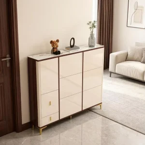Luxury Modern Durable Eco Friendly MDF Ultra Thin Shoe Cupboard Large Storage Organizer Home Wooden Shoe Racks Seat