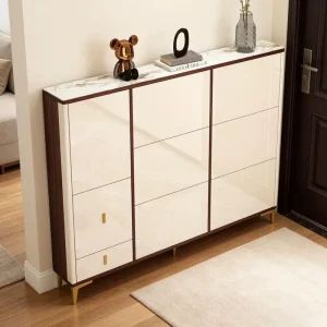 Luxury Modern Durable Eco Friendly MDF Ultra Thin Shoe Cupboard with Large Storage Organizer for Home Wooden Shoe Racks Seat