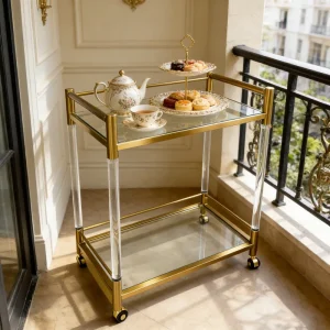 Luxury Modern Eco Friendly Durable 2 Tier Acrylic 4 Wheel Design Hotel Trolley Cart
