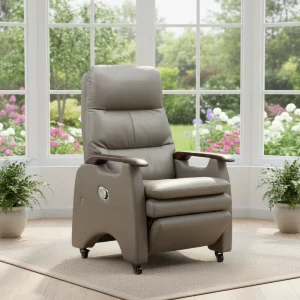 Luxury Modern Ergonomic Office Chair High Back Gray Leather Executive Seating with Footrest & Smooth Rolling Wheels