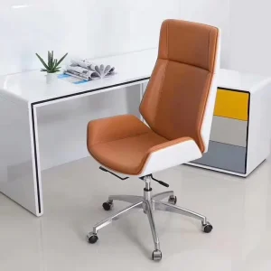 Luxury Modern Executive Office Chair High Back Swivel Desk Set Black Brown Genuine Leather Adjustable Aluminum Frame Home Office