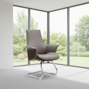 Luxury Modern Executive Office Chair Mid Back Gray Leather Coffee Color Block Back Ergonomic Steel Frame Swivel Workshop Hotel