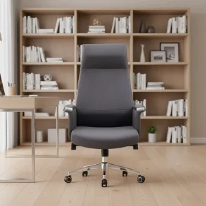 Luxury Modern Executive Office Chair for School Use High Back Gray Leather Coffee Color Block Back Swivel Base Adjustable