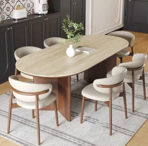 Luxury Modern Expandable Oval Dinner Table Set Durable Solid Wood Frame Comfortable Chair Home Indoor Commercial Dining
