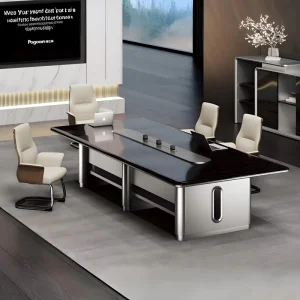 Luxury Modern Futuristic Conference Table High Gloss Smart Boardroom Desk with Integrated Power Track for 10-12 Persons