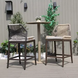 Luxury Modern Garden Furniture Stackable Rope Bar Chairs High Bar Stools Outdoor Dining Patio Casual Living Hotel Courtyard