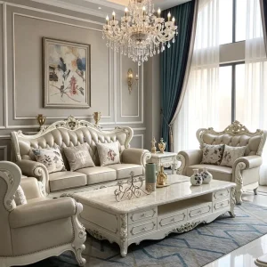 Luxury Modern Genuine Leather Sofa Set Adjustable Headrest Custom Size for Living Room Hotel Villa Boutique Hotel Showroom