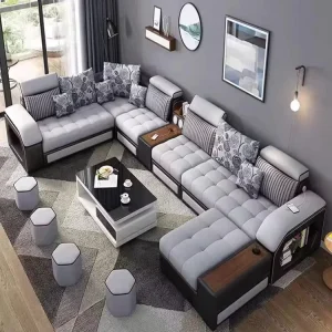 Luxury Modern Home Living Room Furniture Sofas Set Fabric U Shape Lounge Sectional Recliner Sofas with USB Music
