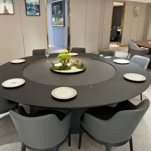 Luxury Modern Hotel Banquet Round Dining Table Lift Type Electric Turntable Solid Wood Large Capacity Restaurant Villa