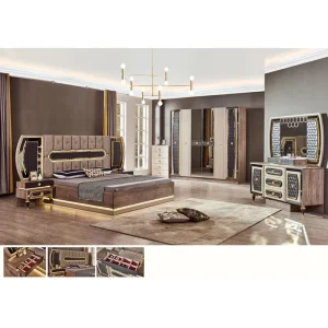 Luxury Modern Hotel Bedroom Furniture Set for Apartment Use King Bed Bedside Table Upholstered Headboard Strong Construction