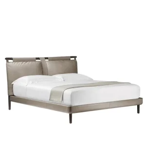 Luxury Modern Hotel Bedroom Furniture Sets Genuine Leather Headboard Upholstered 1.8m Queen King Size Wooden Bed
