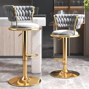 Luxury Modern Hotel Dining Bar Stool with Adjustable Height Swivel Rotation Durable Metal Frame Velvet PU Leather Seat