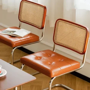 Luxury Modern Hotel Dining Chair Leather Upholstered Rattan Metal Armless Back for Home Office or Apartment Use