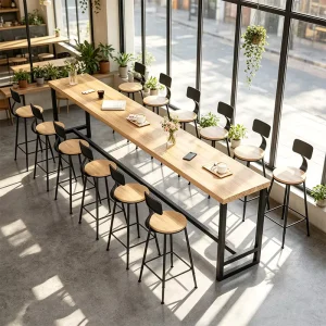Luxury Modern Industrial Solid Wood Bar Table for Cafe Long Narrow High Bar Counter for Office Lounge Hotel Restaurant Furniture