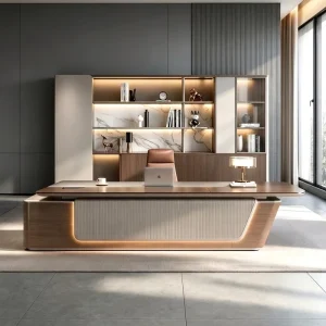 Luxury Modern Italian Style L Shaped Executive Office Desk with Side Table Customizable Melamine Board for Leadership Offices