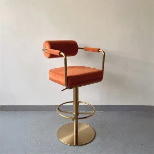 Luxury Modern Kitchen Bar Stool Swivel Chair with Back Golden Metal Velvet Retro Orange Bar Chair High Chairs for Restaurant Bar