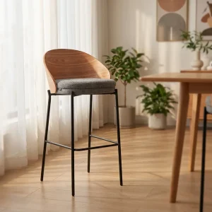 Luxury Modern Kitchen Metal Leg Upholstered Seat Plywood Metal Fabric High Stool Bar Chairs for Bar Table