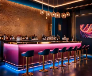 Luxury Modern LED Bar Counter Table for Hotel Mall Use Commercial Cafe Furniture with Fancy Light Decoration