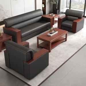 Luxury Modern Leather Office Sofa Round Desktop Power Grommet Smart Office Desk Sofa Office Boss Stainless Steel Sofa Set