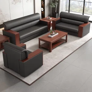 Luxury Modern Leather Office Sofa Round Desktop Power Grommet Smart Office Desk Sofa Office Boss Stainless Steel Sofa Set