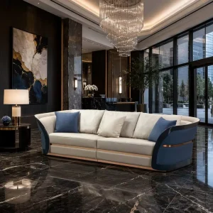 Luxury Modern Leather Sofa Set Black Lacquer Gold Trim Living Room Furniture 1+2+3 Seater Sofa with Coffee Table for Villa Hotel