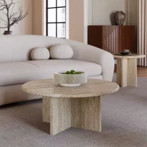 Luxury Modern Living Room Furniture Travertine Coffee Table Natural Stone Coffee Table Set Home Furniture Durable Storage