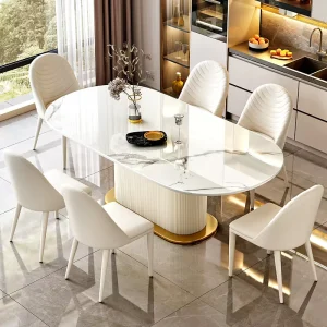 Luxury Modern Marble Top Oval Dining Table Chair Set 4 6 8 Seater Home Restaurant Living Room Cream Furniture Kitchen Designs