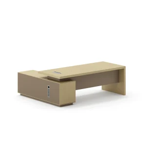 Luxury Modern Matte Two tone Wood Managerial L Shaped Office Desk Scratch/Wear Resistant Finish Ventilated Side