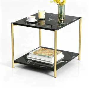 Luxury Modern Minimalist Wood Coffee Tea Table with Metal Frame Storage Friendly for Small Apartments Living Rooms & Bedrooms