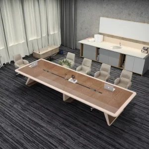Luxury Modern Modular Oblong 16 Person Multi Function Commercial Conference Table Wood Panel Finish Office Furniture School Use