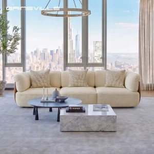Luxury Modern Modular Sofa Set Custom Boucle Fabric Couch with Fur Accent Chairs for Villa Apartment Project