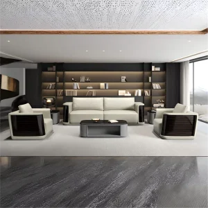 Luxury Modern Office Sofa Set 1+1+3 Italian Minimalist Executive Leather Lounge Furniture with Matching Coffee Table
