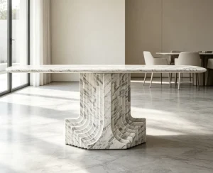 Luxury Modern Oval Arabescato Marble Dining Table Natural Stone Dining Table Villa Apartment Interior Decoration